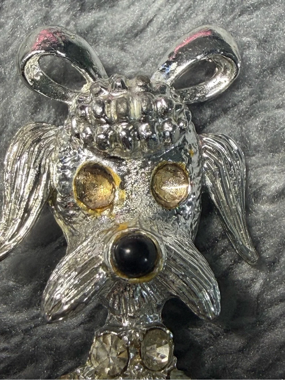 Silver Tone Rhinestone Poodle Dog Brooch Pin - Silver